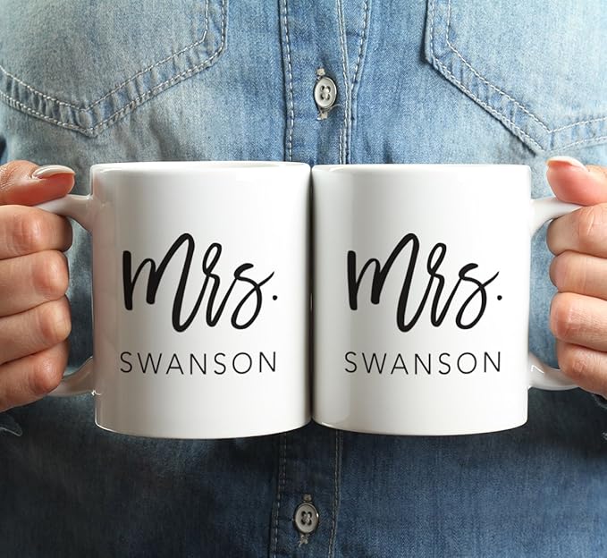 Andaz Press Personalized Funny Couples 11 oz Ceramic Coffee Mugs, Mrs. Mrs., His and Hers Coffee Mug Set of 2, Valentines Couples Mugs for Him and Her, Mr and Mrs Mugs, Couple Mugs for Husband