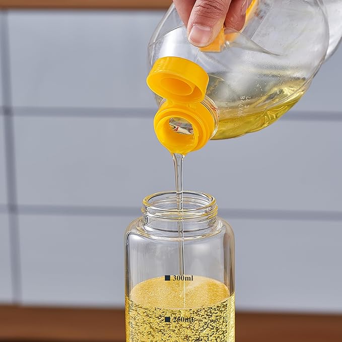 Verdental 10 oz Glass Olive Oil Dispenser Bottle for Kitchen Stainless Steel Cruet Pourer Spout for Oil Vinegar Coffee Syrup Soy Sauce Other Liquids with Non-slip Silicone Ring and Labels (300ml)