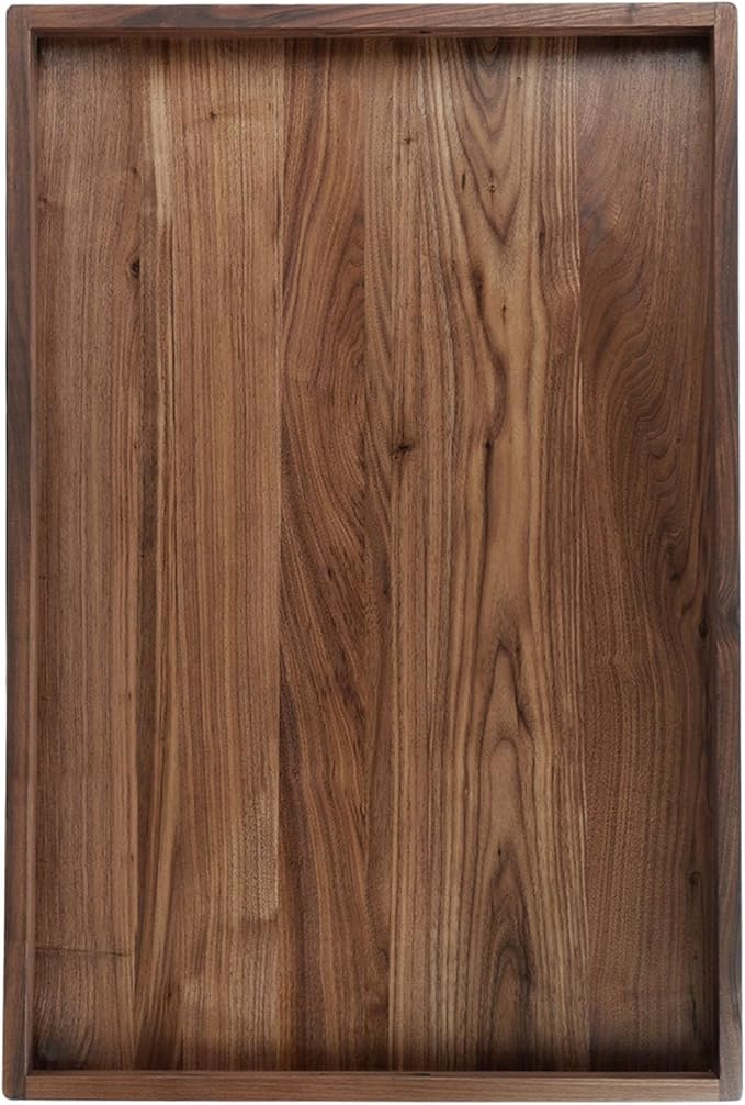 36 x 24 Inches Extra Large Rectangle Black Walnut Wood Ottoman Tray with Handles, Serve Tea, Coffee Classic Wooden Decorative Serving Tray