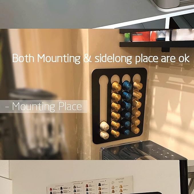 Coffee Capsule Holder, 14x11.75in Home Magnetic Coffee Pod Holder with Pre Applied Strong Adhesive Strip Magnetic Fridge Mount for VertuoLine Capsule Pods(plastic)