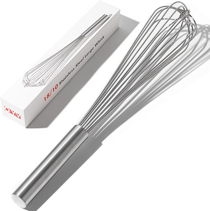OYV 18/10 Stainless Steel Large Whisk, 17" Commercial Heavy Duty Whisk for Whipping Eggs, Mixing Batter, Making Sauces, Long Wisk Dishwasher Safe