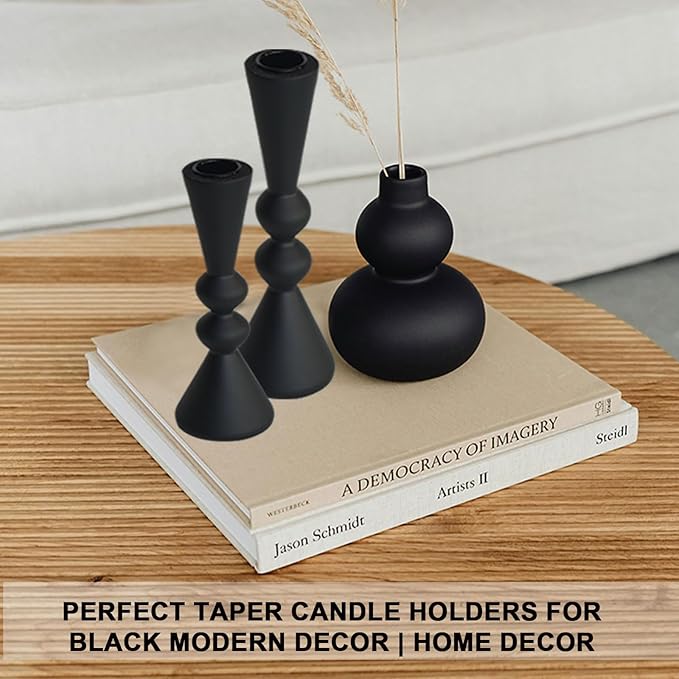 Candle Holder Black Candlestick Holders,Taper Candle Holders Set of 2- Candle Sticks Holder Decor for Home,Small Modern Wood Candle Stick Candle Holder for Candlesticks（7.5"/6" H）