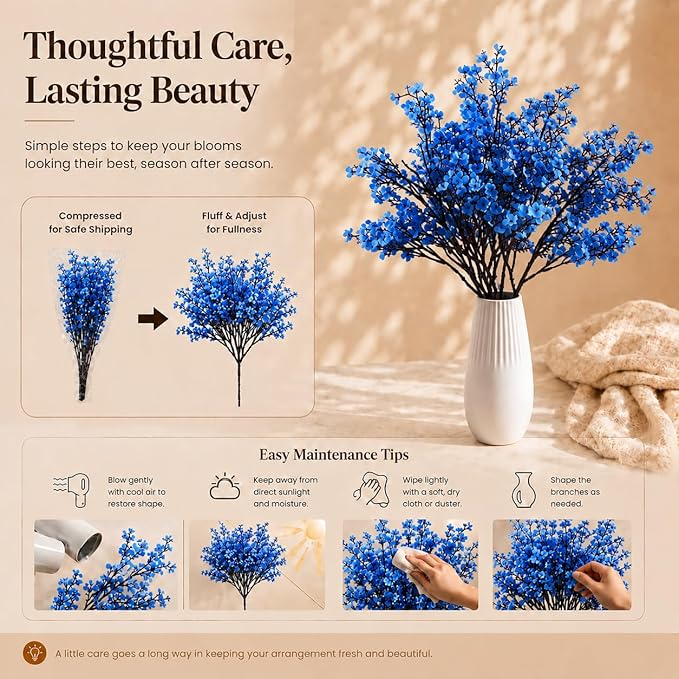 Mandy's Royal Blue Artificial Baby’s Breath Flowers 6 Bundles Silk Gypsophila, 18.5 Inch European Style Modern Home Decor Centerpiece, Neutral Wedding Flower Arrangements