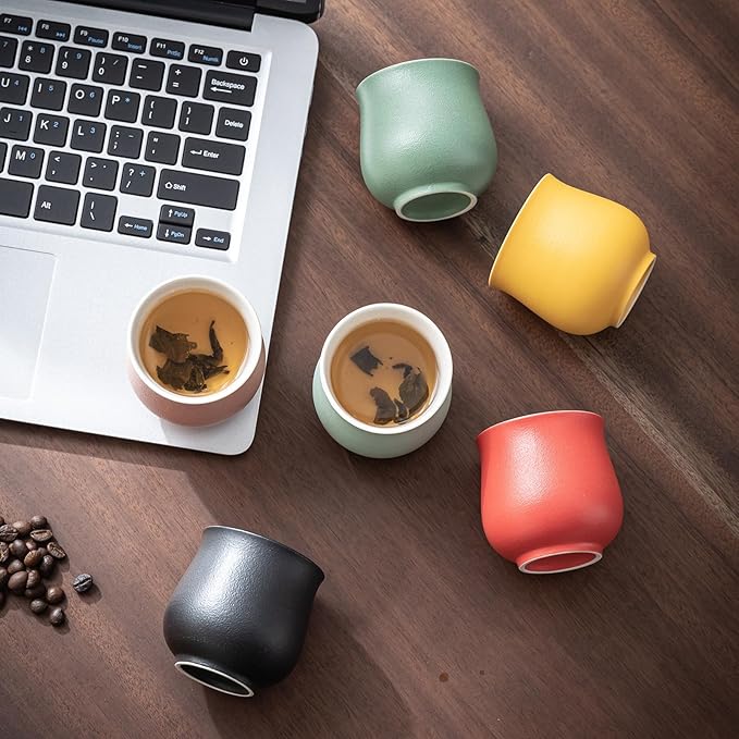 4-Oz Ceramic Espresso Cups Set - Multi-Color, Handle-Free Design for Home & Cafe | Dishwasher-Safe Stoneware Cups (pink, 4)
