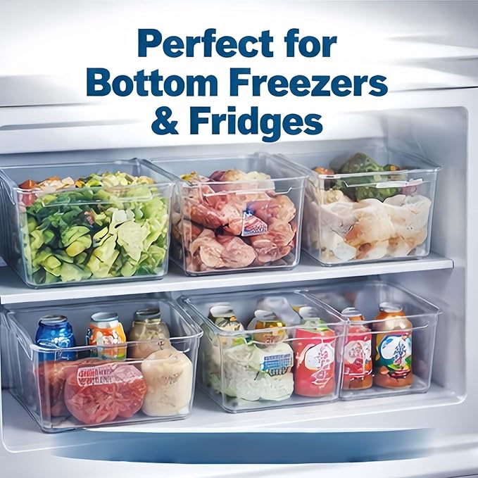 Crystal Clear Freezer Storage Bins, 4 Pack Deep Clear Plastic Organizer Bins For Refrigerator And Pantry, Kitchen Storage Accessories With Handles, For Pantries, Bathrooms (Transparent Version A)