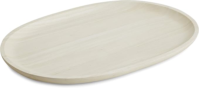 Woodard & Charles 18-Inch Whitwash Oval Tray, Whitewash Wood Extra Large, 12" x 18"