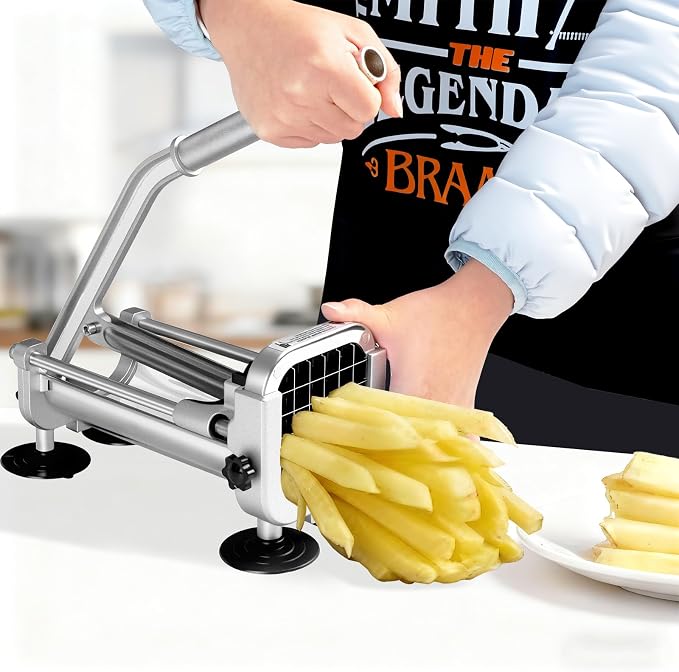 French Fry Cutter, ZSCOOKLY Heavy Duty Potato Cutter Stainless Steel with 1/2-Inch and 3/8-Inch Blade Great for Potatoes Carrots Cucumbers.