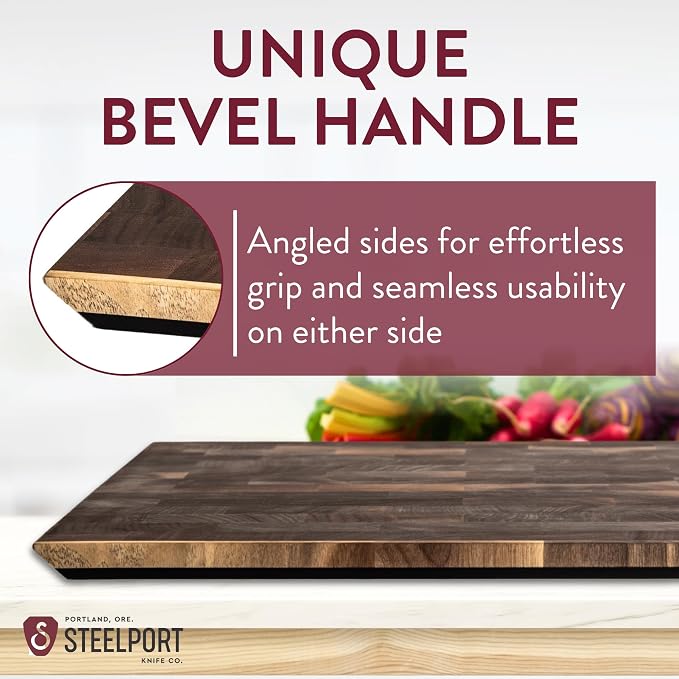 STEELPORT End-Grain Walnut Cutting Board for Kitchen 18”x12” – Steel Reinforced | Dual Sided, Composite Side With Juice Groove | Professional Butcher Block Chopping Board | Handcrafted in USA