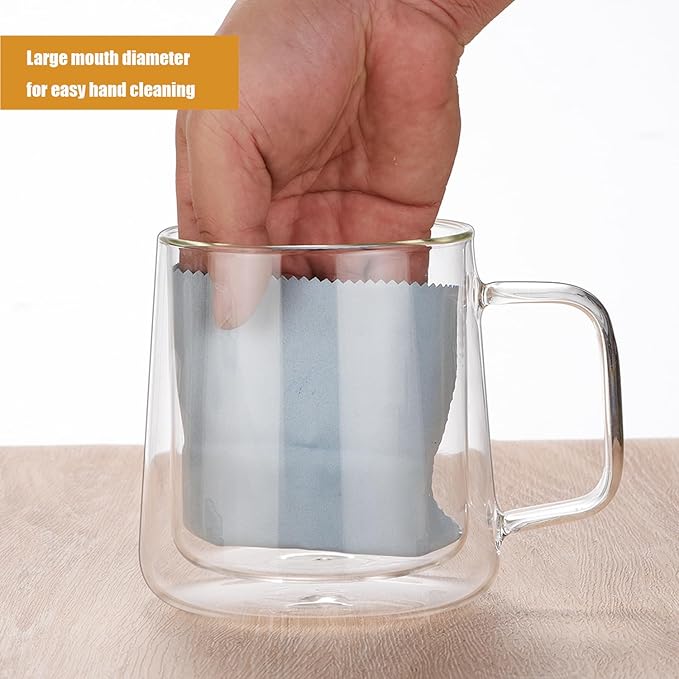Extra Large Thicken Double Wall Glasses Coffee Mugs Tea Cups set of 2, 24OZ Insulated Clear Lemon Tea Beer Cups with Handle