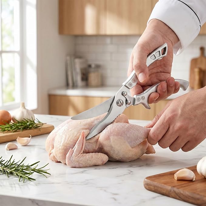 Upgrade Stainless Steel Bone-Cut Kitchen Scissors, Heavy Duty Kitchen Scissors, Professional Poultry Shears with Spring Loaded Handle for Bone, Meat, Chicken, Fish, Turkey, Vegetables (A+B)