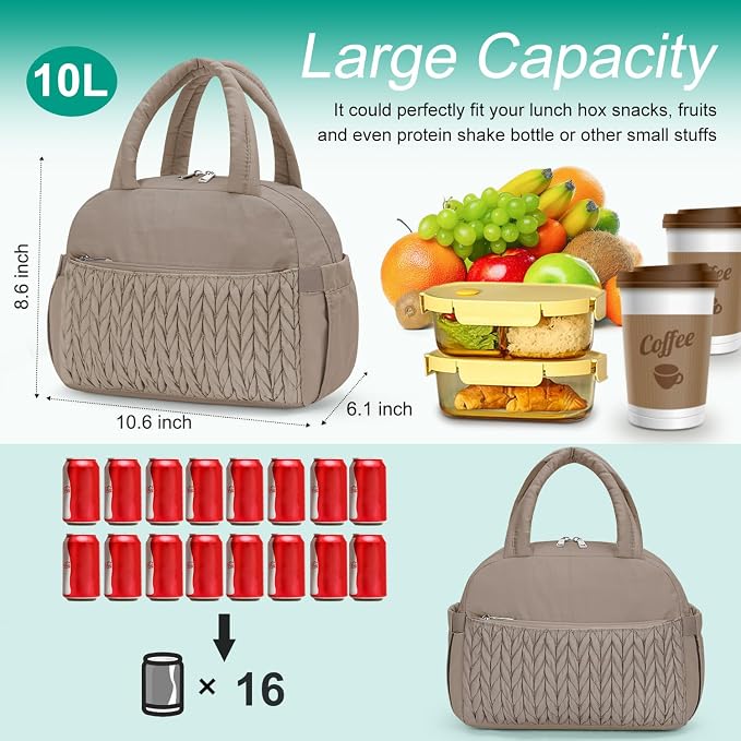 Coobiiya Insulated Lunch Bag Women/Men, Taslon Leakproof Thermal Lunch Box for Women Men, Cute Waterproof Cooler Bag for Work Picnic Travel