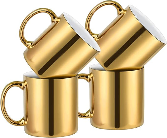BYCNZB Coffee Mugs gold Ceramic Mug set of 4 Ceramic Cups for Coffee, Tea, Cocoa (12oz)