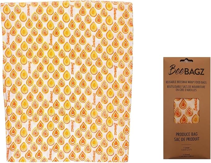 BeeBAGZ - Beeswax Wrap Storage Bag - 1 Pack - Plastic and Silicone Free - Reusable Beeswax Food Wrap Bag (1 Large, 11” x 14” (Orange)