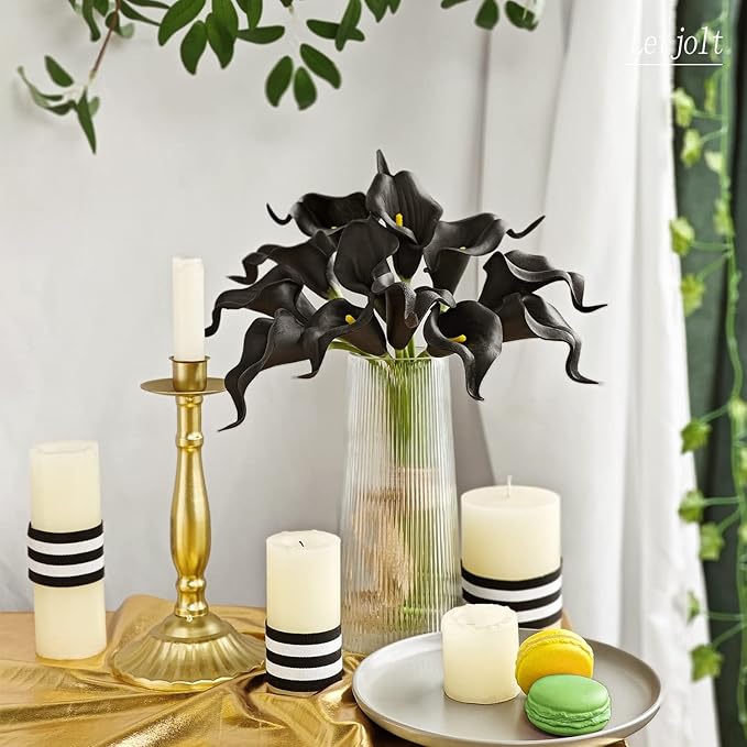 Letjolt Artificial Calla Lily Black Flowers for Wedding Bouquet Flower 12Pcs Home Decoration Faux Calla Lilies Flower, Black