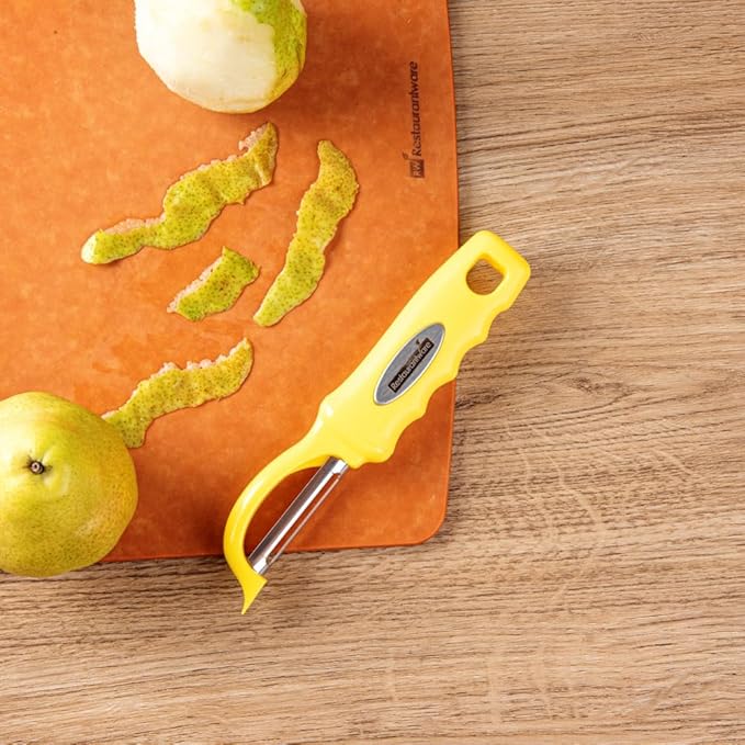 Restaurantware Comfy Grip 7.5 Inch Vegetable Peeler 1 Durable Potato Peeler - Sharp Swivel Blade Ambidextrous Handle Yellow Stainless Steel Veggie Peeler Built-In Blemish Remover