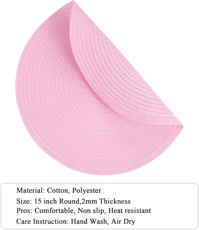 SHACOS Round Braided Placemats Set of 4 Washable 15 inch Round Table Mats for Dining Table Place Mats Home Wedding Party Decor (Pink, 4)