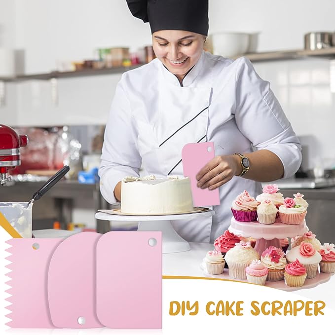 Pink Cake Decorating Kit - 6 Russian Piping Icing Nozzles, 3 Cream Scrapers, Stainless Steel Cupcake Frosting Filling Injector