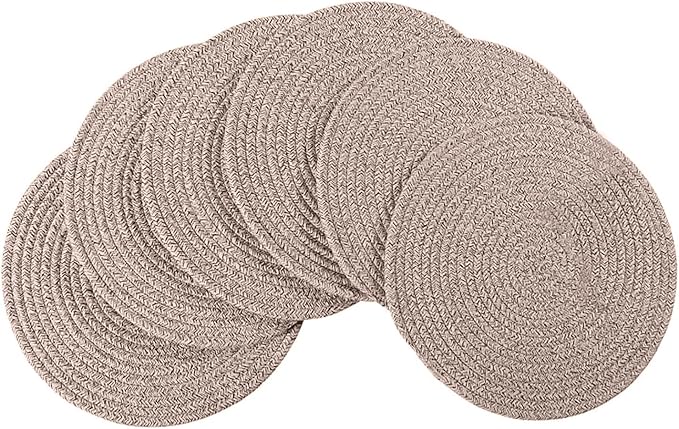 6Pcs Round Cotton Woven Placemats, 13.8'' Mix Brown Woven Vintage Place Mats, Woven Plate Chargers Wicker Tablemats Farmhouse Boho Braided Heat Resistant Outdoor Placemat Patio Table Mats