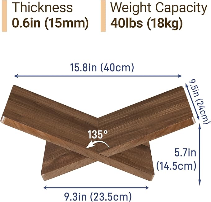 Solid Wooden Book Stand for Desktop Display & Reading –15.7" x 9.4" x 5.7” Extra Large Wood Open Book Holder for Cookbook, Bible, Recipe, Textbook, Magazine (N. American Black Walnut)