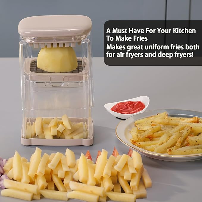 French Fry Cutter, Solucky Potato Onion Cutter, Professional Homestyle Vegetable Chopper Dicer, Great for Potatoes Carrots Cucumbers Zucchini Pepper (Apricot Pink)