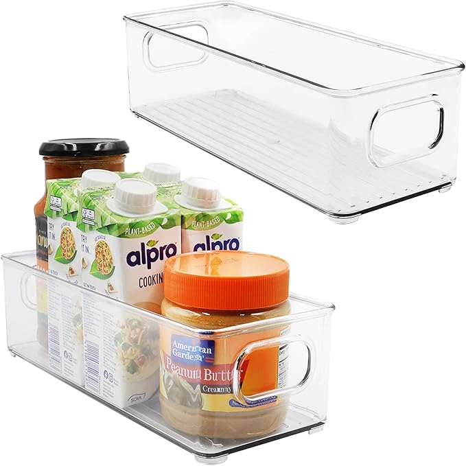 Emagoods Clear Storage Bins with Handles - Stackable Closet Organizers Pantry Organization BPA Free Fridge Organizer Set for Cabinets, Kitchen or Bathroom (A1402)
