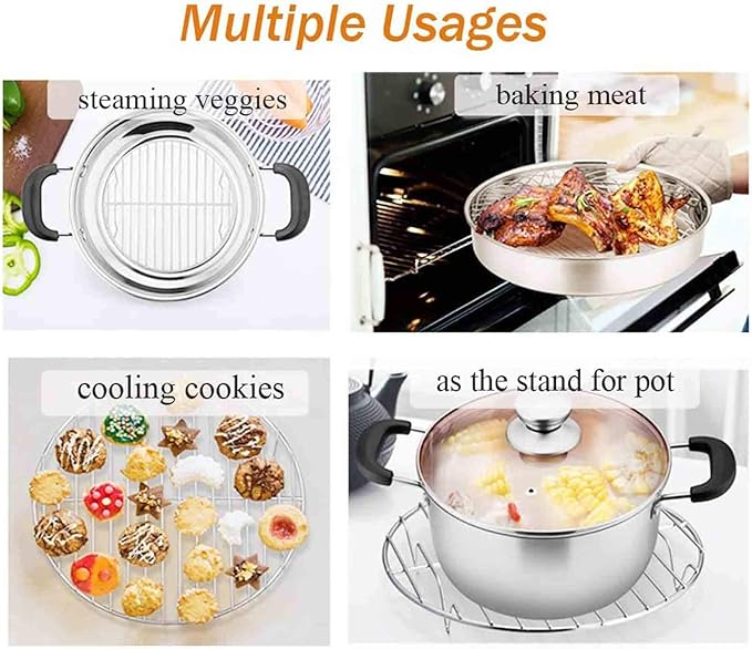 TeamFar Round Cooling Rack Set of 3, 7½ & 9 & 10½ Inch, Stainless Steel Round Baking Steaming Rack Set, Fit for Air fryer/Oven/Pot/Cake Pan/Pressure Cooker, Healthy & Mirror Finish, Dishwasher Safe