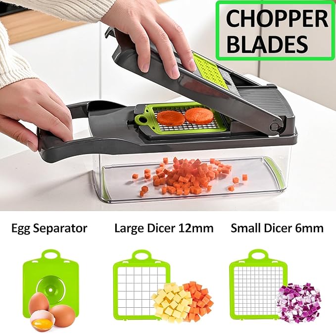 Pro Multifunctional Food Chopper - 13 in 1 Veggie Slicer, Dicer, Cutter for Onions, Carrots, Garlic and More,With 8 Blades,Vegetable Chopper