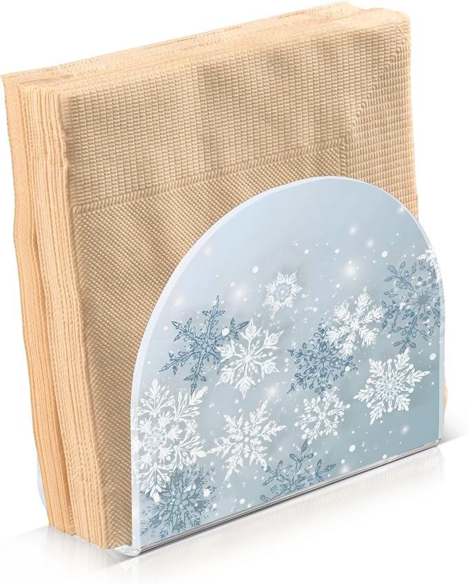 Silver Winter Snowflake Christmas Napkin Holder for Tables Paper Cocktail Napkin Holders for Kitchen and Dinning, Acrylic Dinner Napkin Dispenser for Restaurant Home Decor Bar Accessories 2 Pack