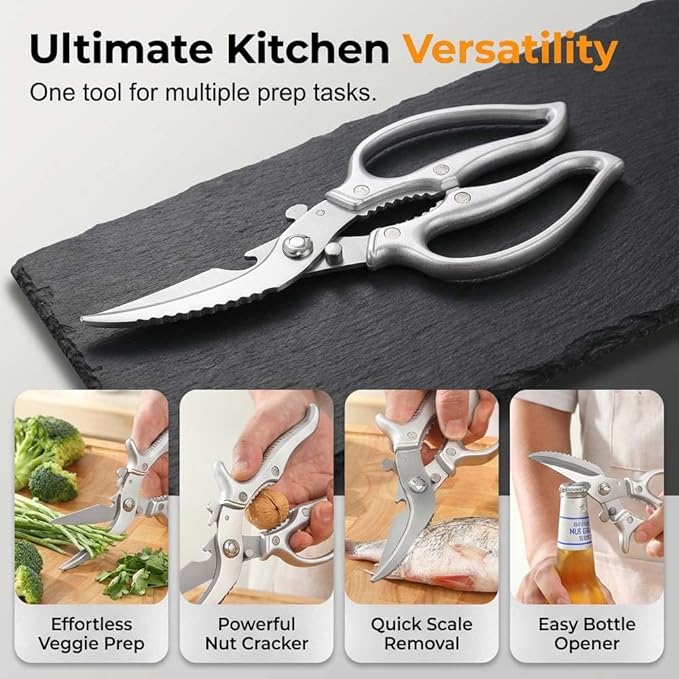 Heavy-Duty Multifunction Kitchen Shears, Ultra Sharp Stainless Steel Poultry Scissors for Bone Chicken Turkey, Multi-Purpose Kitchen Scissors with Bottle Opener Fish Scale Scraper Nut Cracker (3)