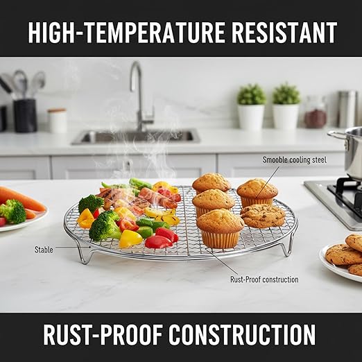 Cooling Rack 12in Round Stainless Steel Steam Rack with Legs Multi Use Oven Safe Grill Air Fryer Canning Baking Roasting for Cooking Kitchen Accessories