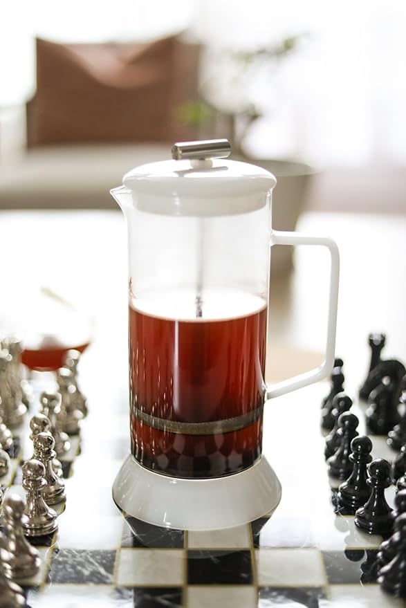 Teabloom Toulouse Borosilicate Glass Tea Press and Coffee Maker with No Plastic, 24-Ounce (700 mL) - Frost White