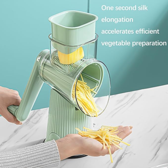 5 In 1 Rotary Cheese Grater Vegetable Slicer for Kitchen, Carrot Shredder Tool-Food Shredders with 5 Sets Interchangeable Blades And Strong Suction Base (Green)