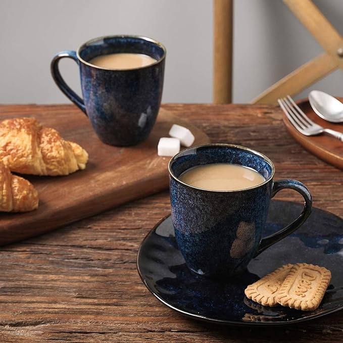 vicrays Coffee Mug Set, 12 Ounce, Set of 4, Ceramic Mug for Men, Women, Unique Glazed Mugs with Handle for Coffee, Tea, Milk, Cocoa, Cereal(blue)