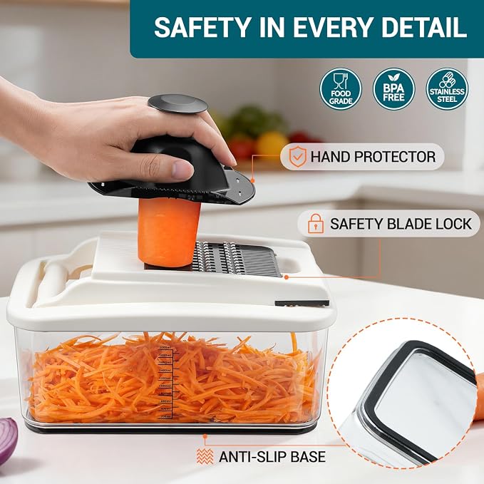 Sopito Vegetable Chopper Mandoline Slicer - Multifunctional Veggie Food Chopper With 6 Blades & Container, Heavy-Duty Vegetable Slicer and Cutter for Onion, Salad, and Food Preparation