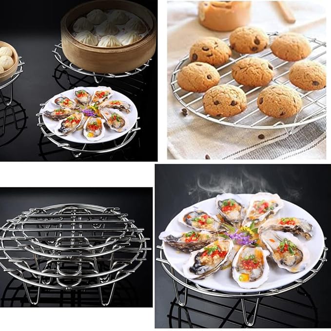 3 Pack Round Cooling Steaming Cake Rack, Stainless Steel Circular Wire Baking Rack for Air Fryer, Stockpot, Pressure Cooker (6/7/8 Inch)