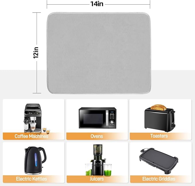 Heat Resistant Mat for Air Fryer, 12 x 14in Heat Resistant Mat for Countertop, Fireproof Silicone Countertop Protector Appliance Slider Hot pod for Air Fryer, Coffee Maker, Toaster, Oven (Grey)