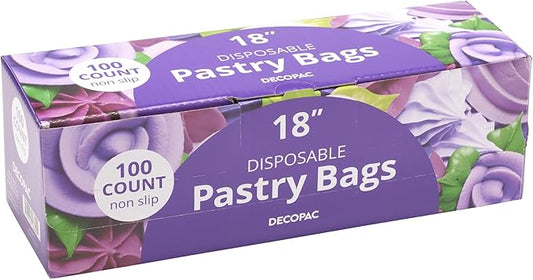 DecoPac Disposable Pastry Bag, Piping Bags with Non-Slip Outer Surface, Pack of 100 Clear Bags - 18 Inch