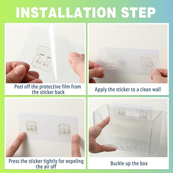 SiliFine 8 Pcs Storage Organizer Bins Wall Mounted Organizer Basket Plastic Cabinet Door Bins Stackable Hanging Baskets for Organizing for Wall Refrigerator Kitchen Bathroom Pantry(3.94'',Clear)