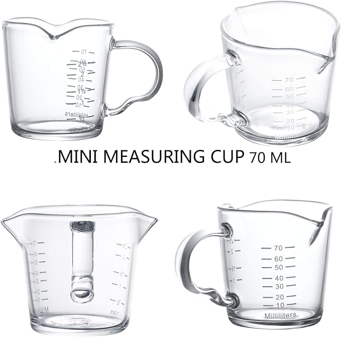 70ml Mini Glass Measuring Cup with handle 2 oz Shot Glass Espresso Jugs Measure Cup Glass Jigger Spirit Round Graduated Beaker Measuring Cup for Bar Party Wine Cocktail Drink Shaker Milk Coffee