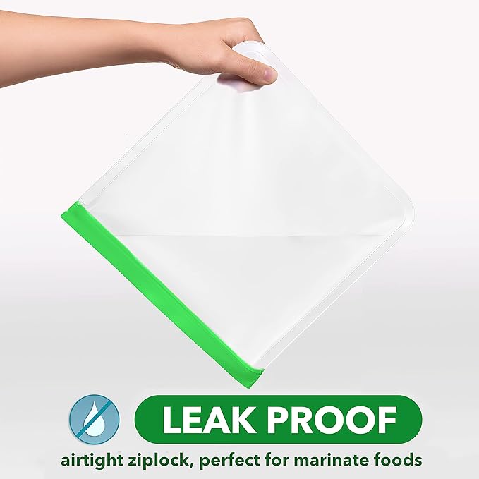 GREENZLA Reusable Freezer Bags, 8-Pack Extra Thick and Leakproof & Resealable - For Safe Food Storage, Marinating, Snacks, & Meal Prep, Reusable Bags for Food, & Freezer Safety