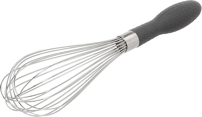 Amazon Basics Stainless Steel Wire Whisk Set for Cooking, Different Sizes, Easy to Hold Ergonomic Handle, 3 Piece, Black/Silver