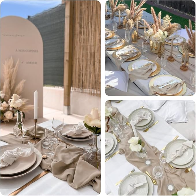 Sand Cheesecloth Table Runner 10ft Boho Gauze Sheer Table Runner for Bridal Wedding 35x120 Inches Rustic Cheese Cloth for Baby Shower Valentines Party Decorations