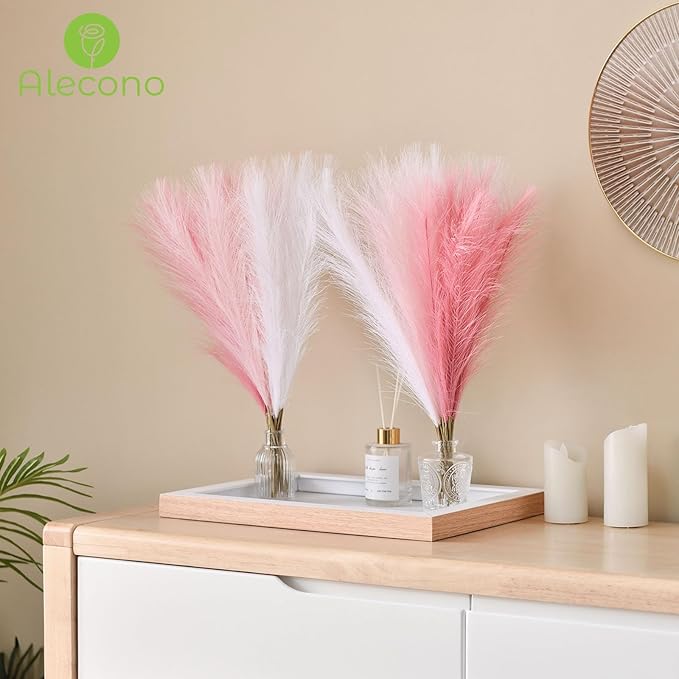 Alecono 𝟴𝟬𝙋𝙘𝙨 Pampas Grass 17in, Pink Decor for Home Decoration, Faux Pampas Grass Wall Decor for Wedding Centerpieces Party Decorations(Blush, Cream, Pink, No Vase)