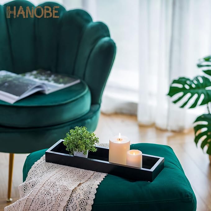 Hanobe Rectangular Long Narrow Tray: Black Decorative Rectangular Candle Holder Centerpiece Tray Decor Serving Tray No Handle for Dining Table Coffee Bar Living Room Home Decor
