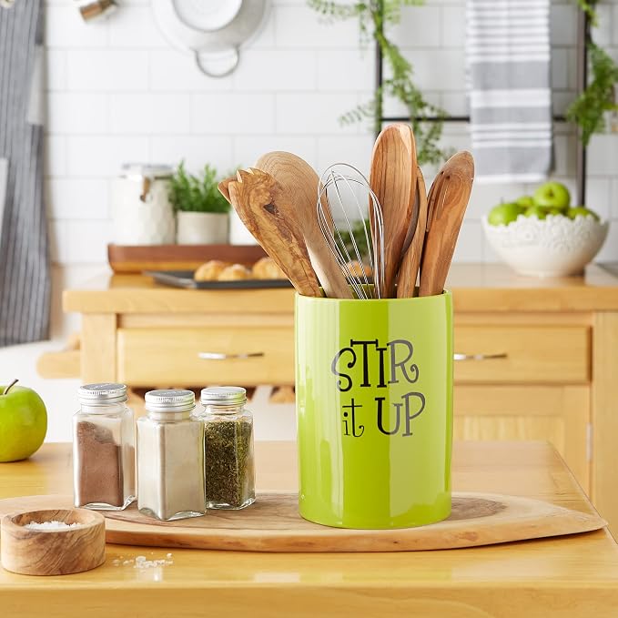 DII Kitchen Accessories Retro Collection Ceramics, Utensil Holder, Avocado