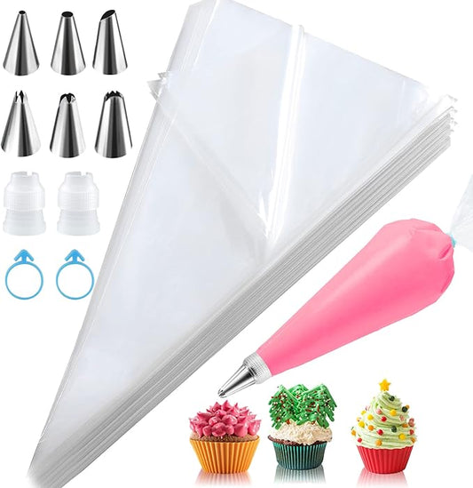 firstake Large Piping Bags 100pcs - 16 Inch Disposable Piping Bags and Tips Set, Thickened Plastic Piping Bags, Clear Piping Bags, Large Icing Piping Bags for Deviled Eggs, Cookies and Cake Decorating