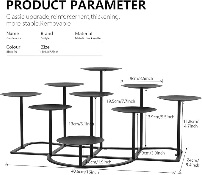 Smtyle Fireplace Candelabra Candle Holder - Modern Multi-Tier Black Matte Candelabra Centerpiece, Geometric Design with Stable Base for Pillar Candles, Perfect for Minimalist Home
