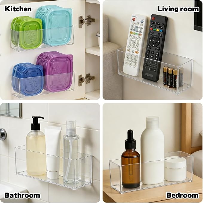 Rainmae 2 Pack Kitchen Cabinet Door Organizer, Lid Organizer Inside Cabinet Wall Mounted Plastic Storage Box Stackable Under Sink Lunchbox Lid Container for Kitchen Bathroom Office Organization
