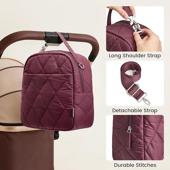 G4Free Large Insulated Lunch Bag, Leakproof Quilted Lunch Box Women Men, Reusable Puffer Lunch Bag For Work Picnic Travel, Dark Red