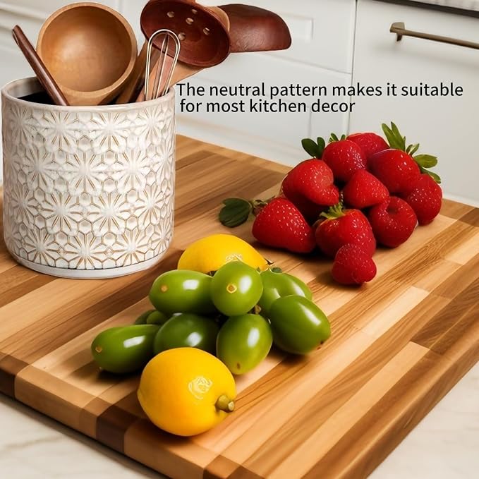 WF Utensil Holder, Large Cooking Utensil Holder, Ceramic Cooking Utensil Spoon Spatula, Compatible with Countertop Trash Can Pen Makeup Brush Kitchen Storage Jar (large size)